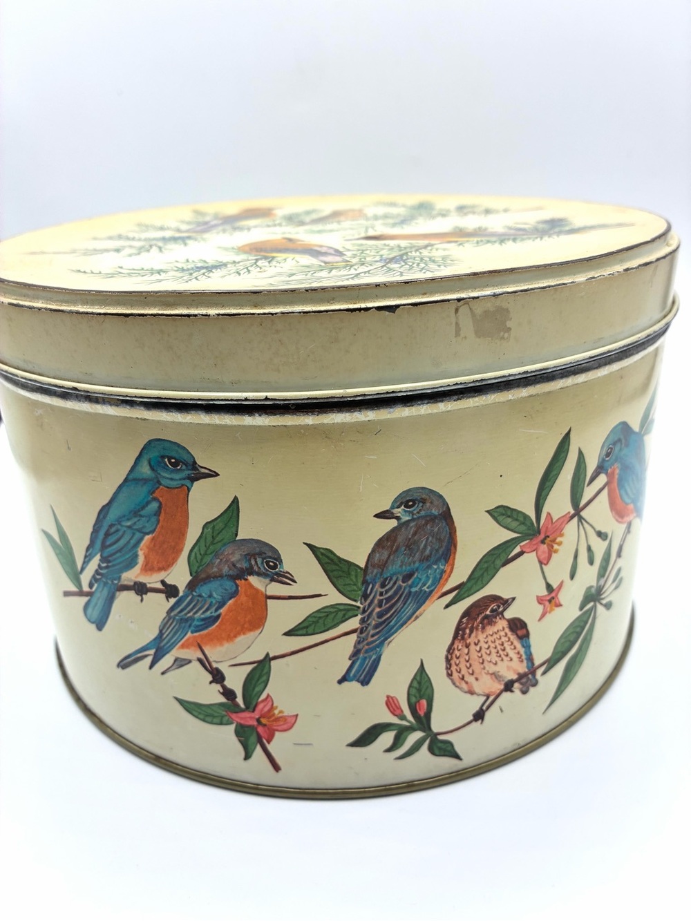 Vintage Tom Sturgis Bird Tin Round Metal Storage Box Cottagecore - Picture 4 of 16